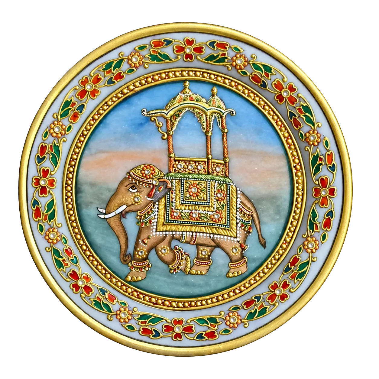 Ornamental hand-painted marble plate