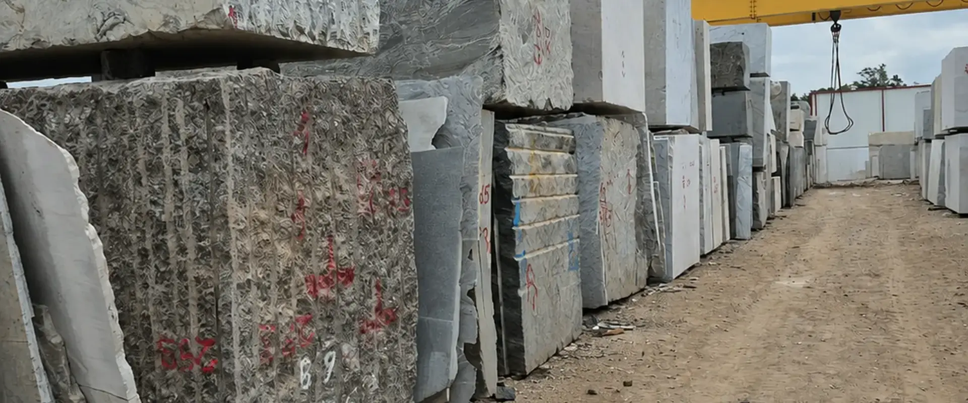 Large granite blocks prepared for processing and export