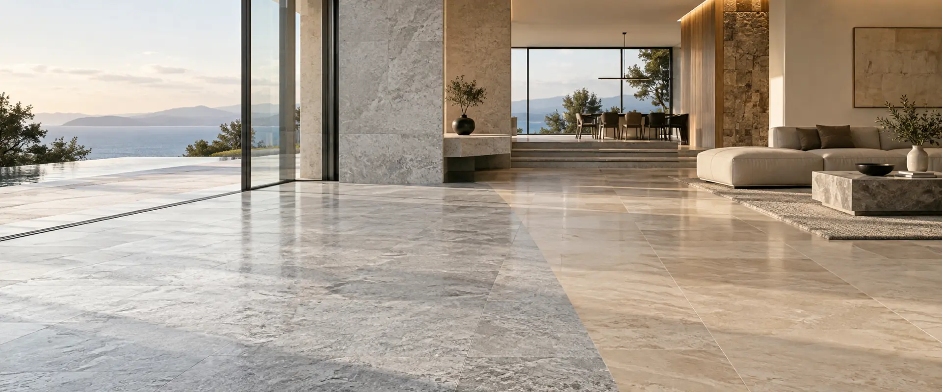 Granite tile flooring in a contemporary architectural interior