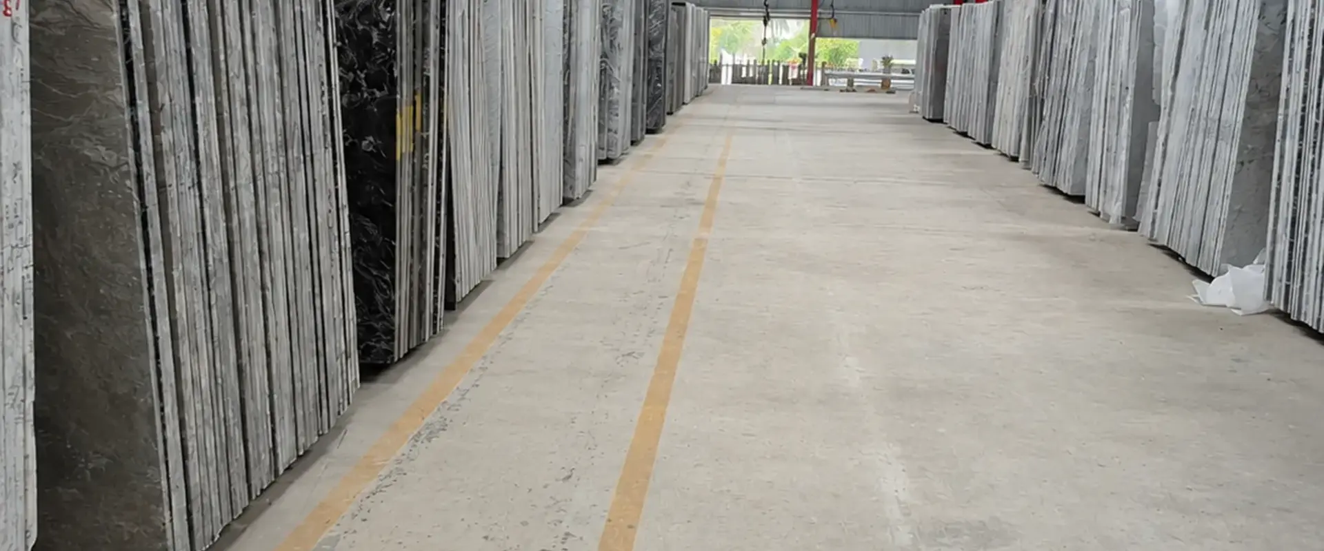 Granite slabs arranged for warehouse selection